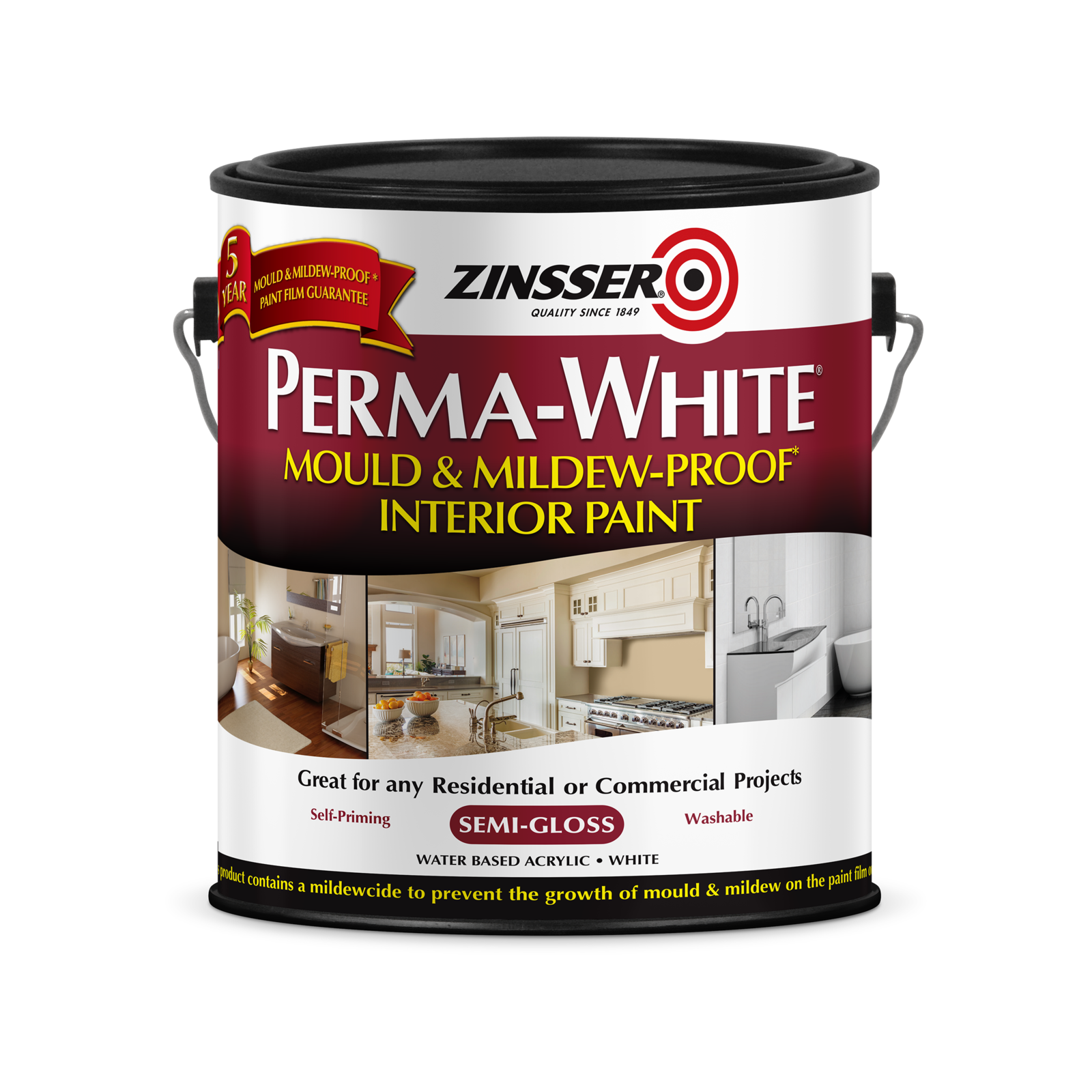 Zinsser 3.78L Semi Gloss White PermaWhite Mould And Mildew Proof