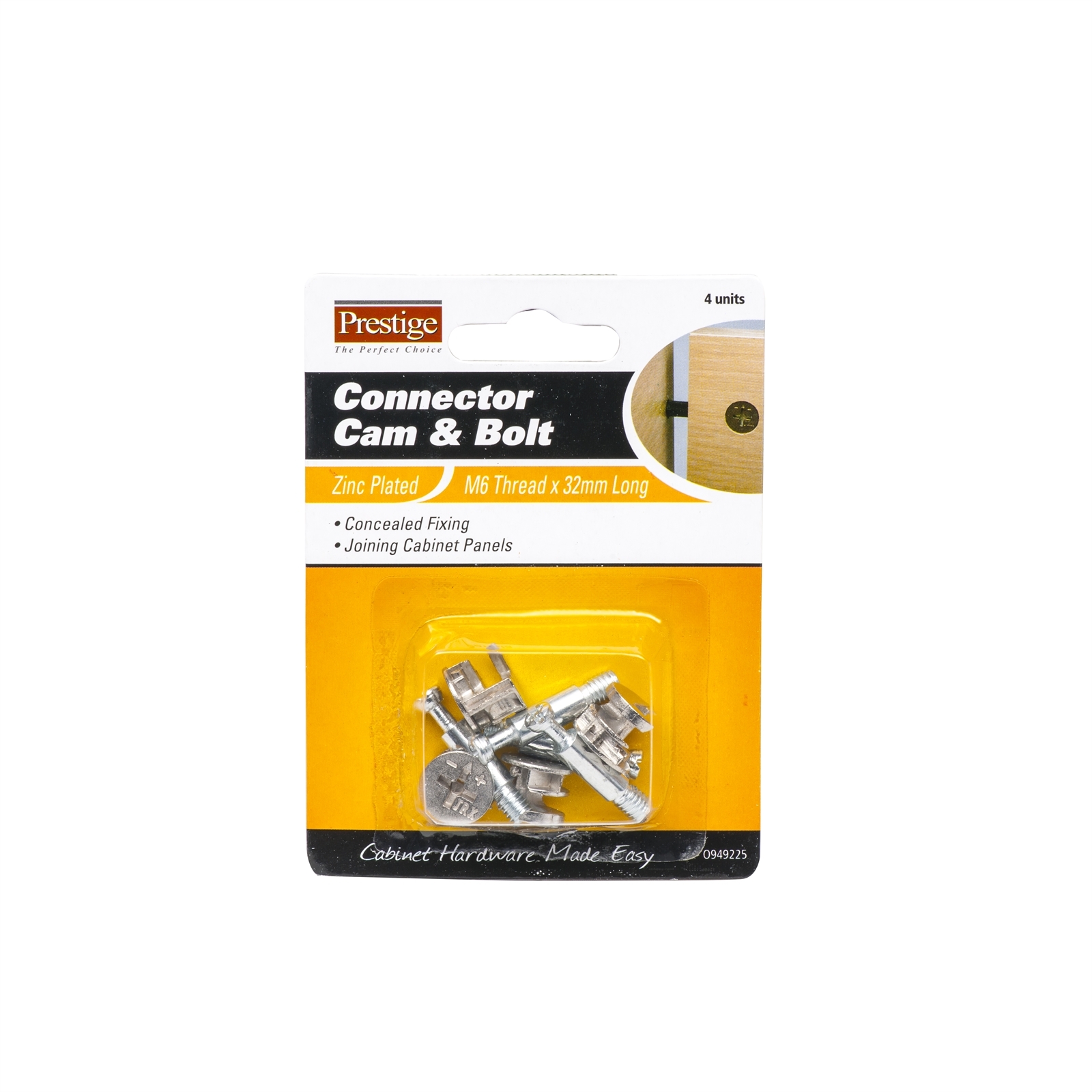 Connector Cam & Bolt Prestige 32mm M6 Zinc Plate 4pk Bunnings Australia