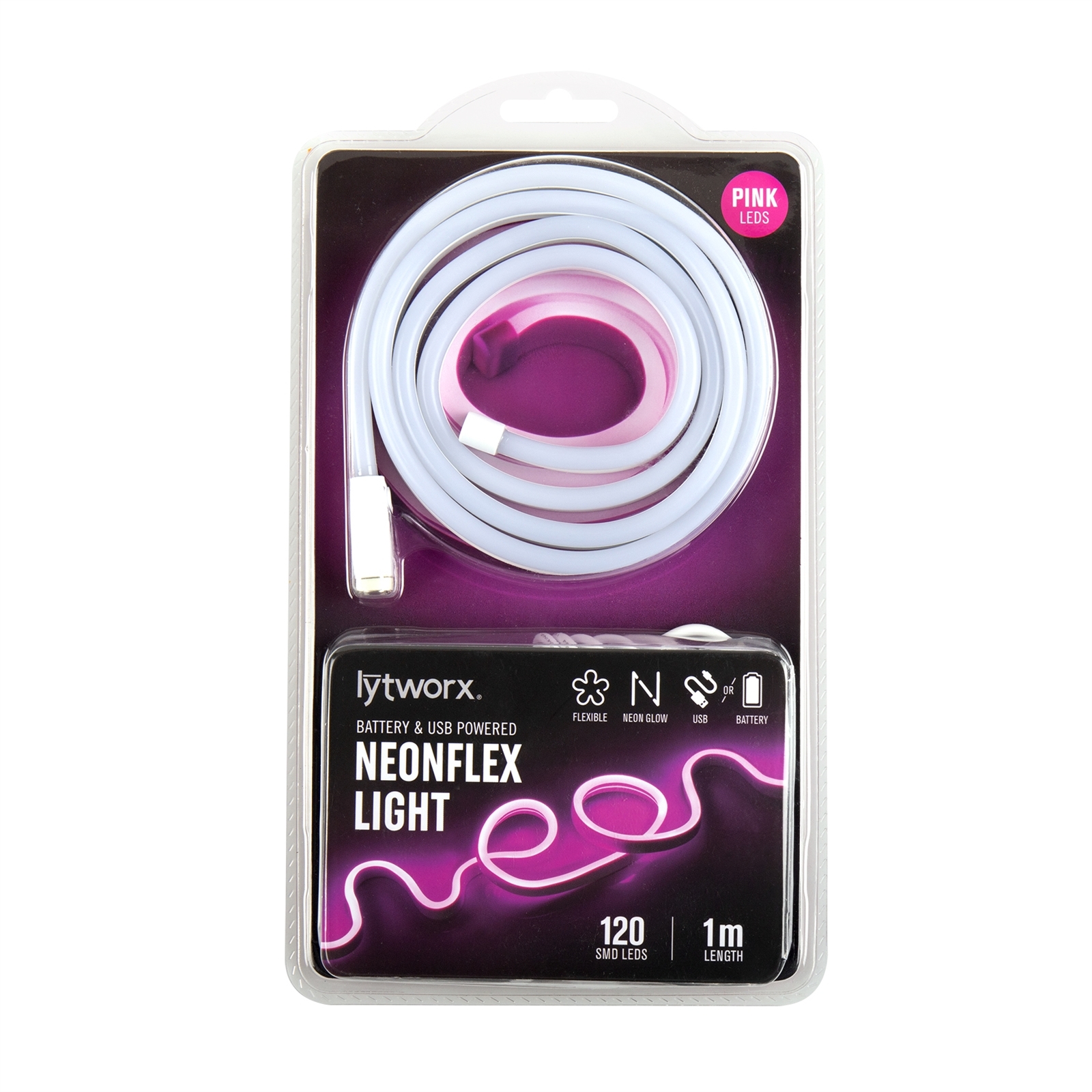 Lytworx 1m Pink Battery Operated Or USB Powered Neonflex Light