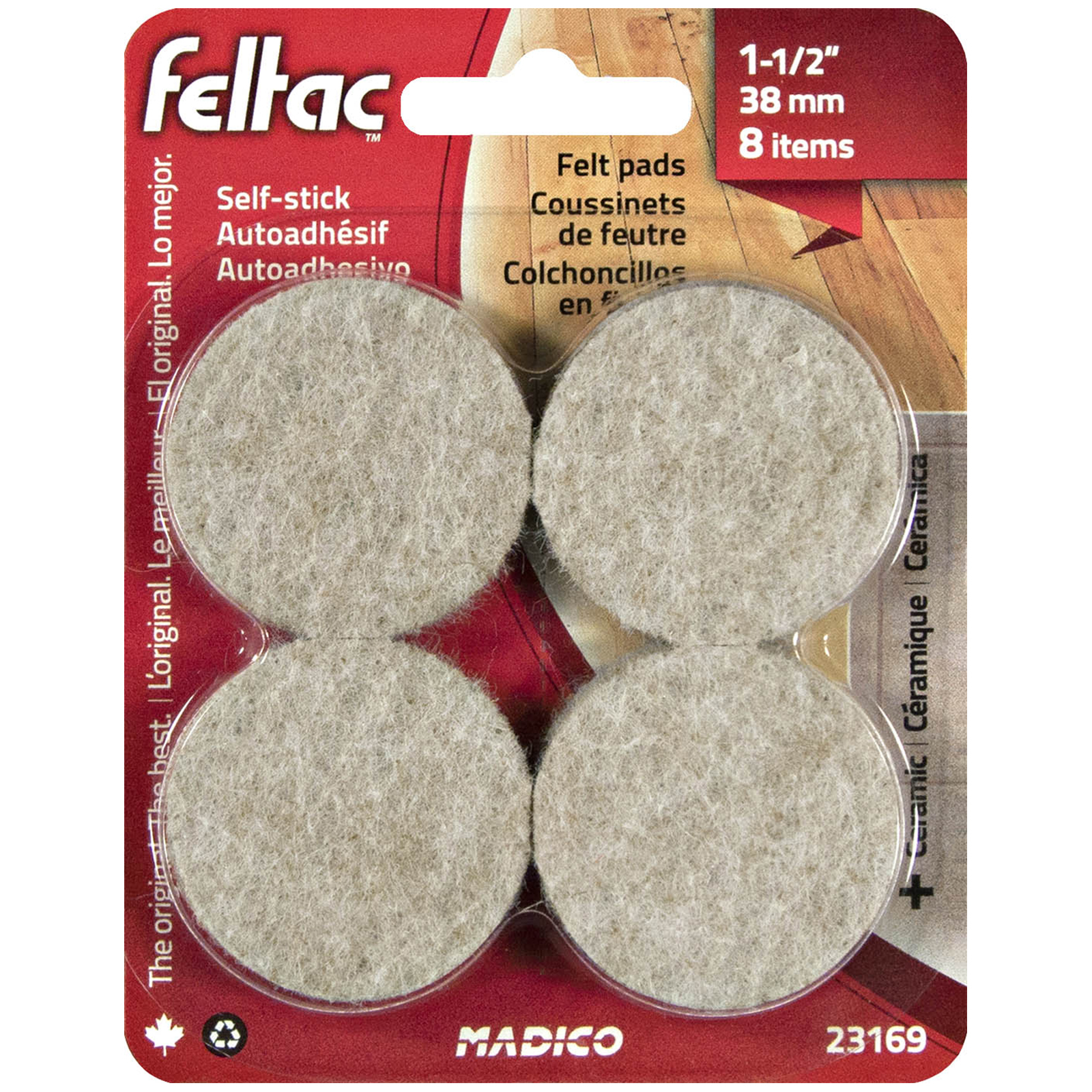 Madico 38mm Beige Round Feltac Floor Protection Pads 8 Pack