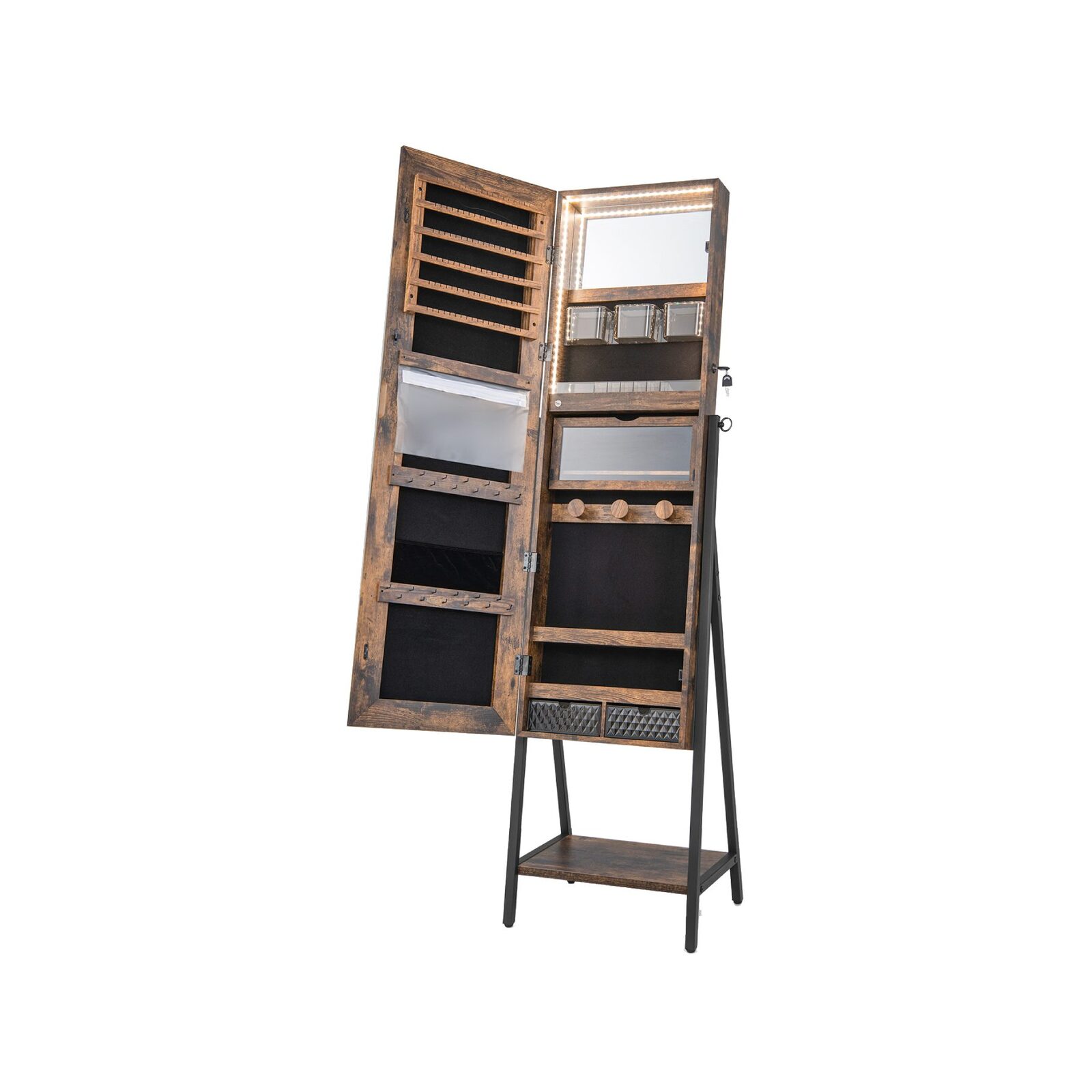 Costway Mirror Jewellery Lockable Jewelry Organizer Brown