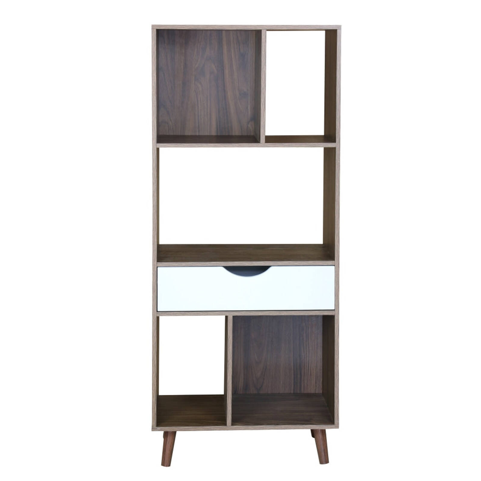 Hazel MultiPurpose Bookcase Display Shelf W/ 1Drawer Walnut/White
