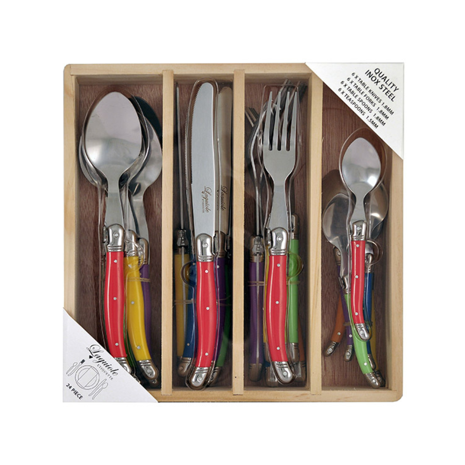 24pc Laguiole Etiquette Multicolour Cutlery Utensils Set Bunnings