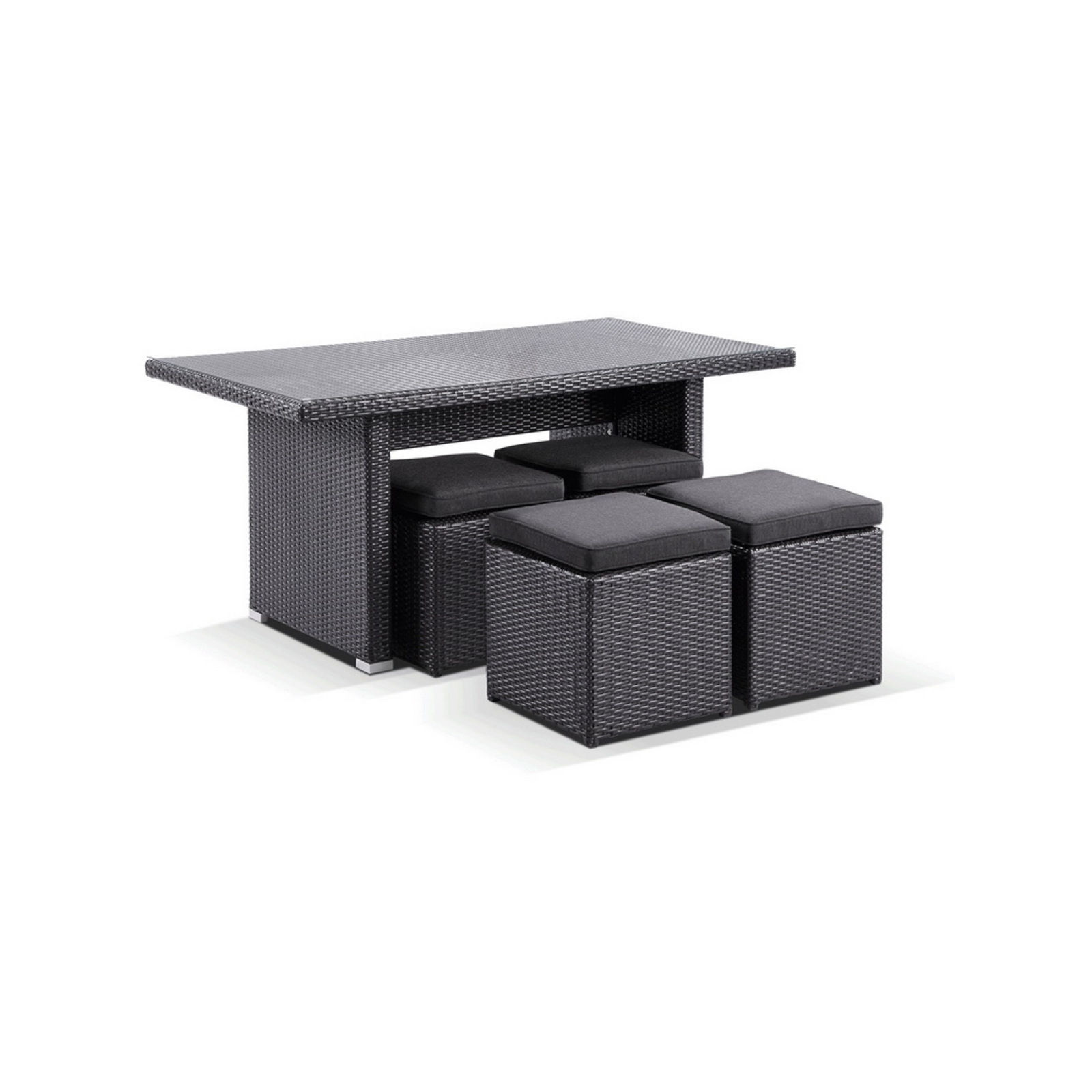 Outdoor Wicker Dining Coffee Table With 4 Stowaway Ottomans - Bunnings ...