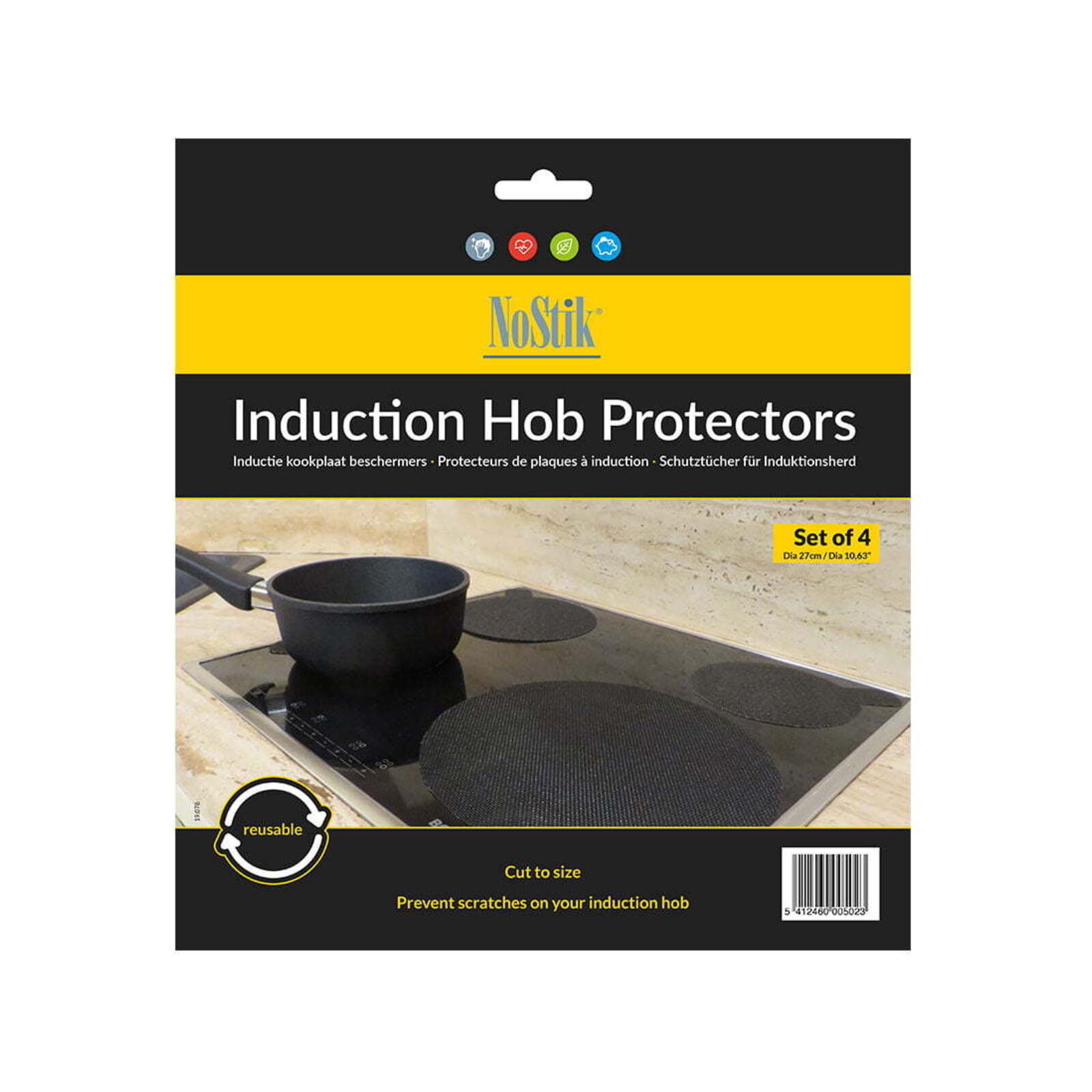 4pc Nostik Reusable Round 27cm Induction Hob Protectors Set Black
