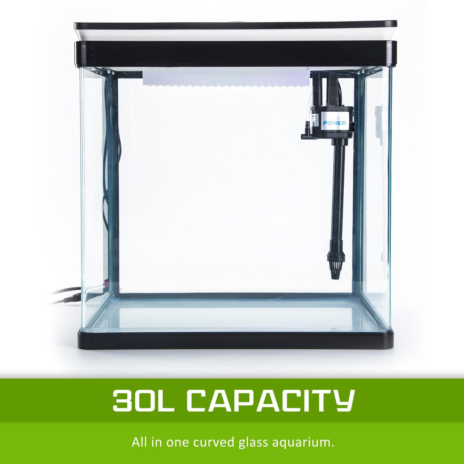 Aquarium Curved Glass RGB LED Fish Tank Set Filter Pump 30L Bunnings Australia