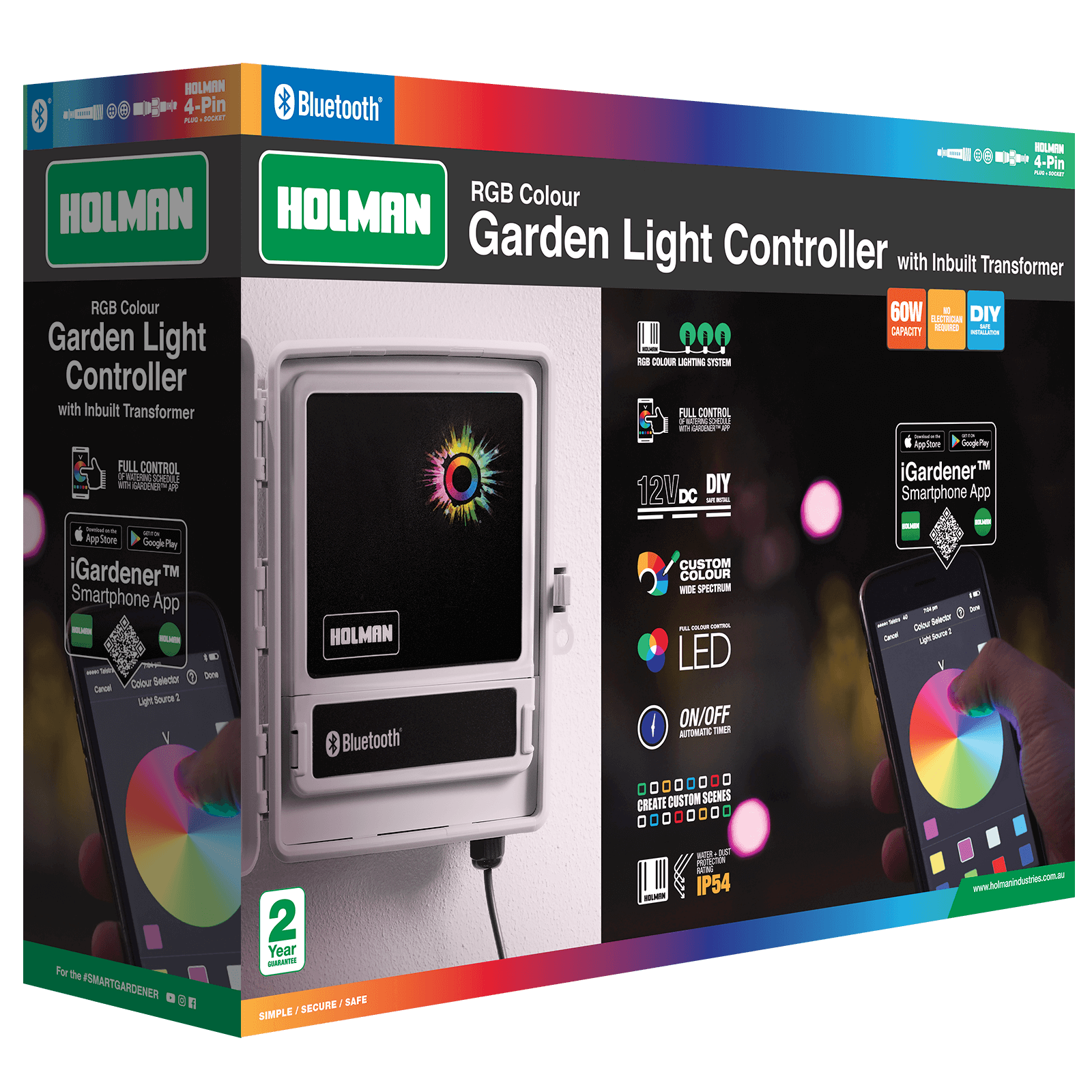 Holman RGB Colour Bluetooth Garden Light Controller with Inbuilt Transformer Bunnings Australia