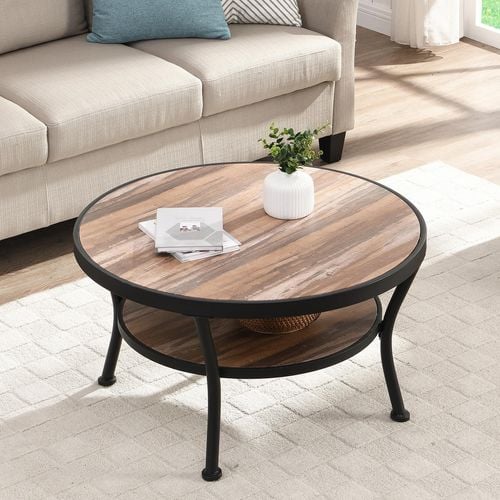 HOMFURN Rustic Round Coffee Table for Living Room, Industrial Cocktail ...