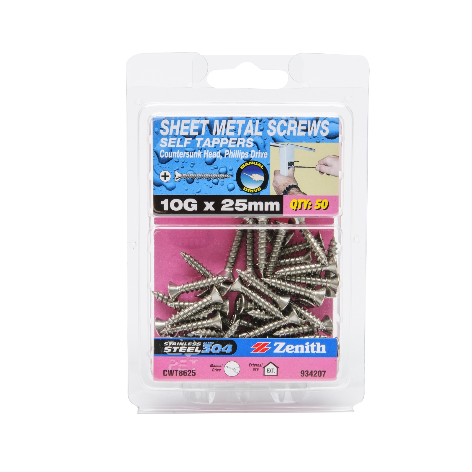 Zenith 10G x 25mm Stainless Steel Countersunk Head Sheet Metal Screws ...