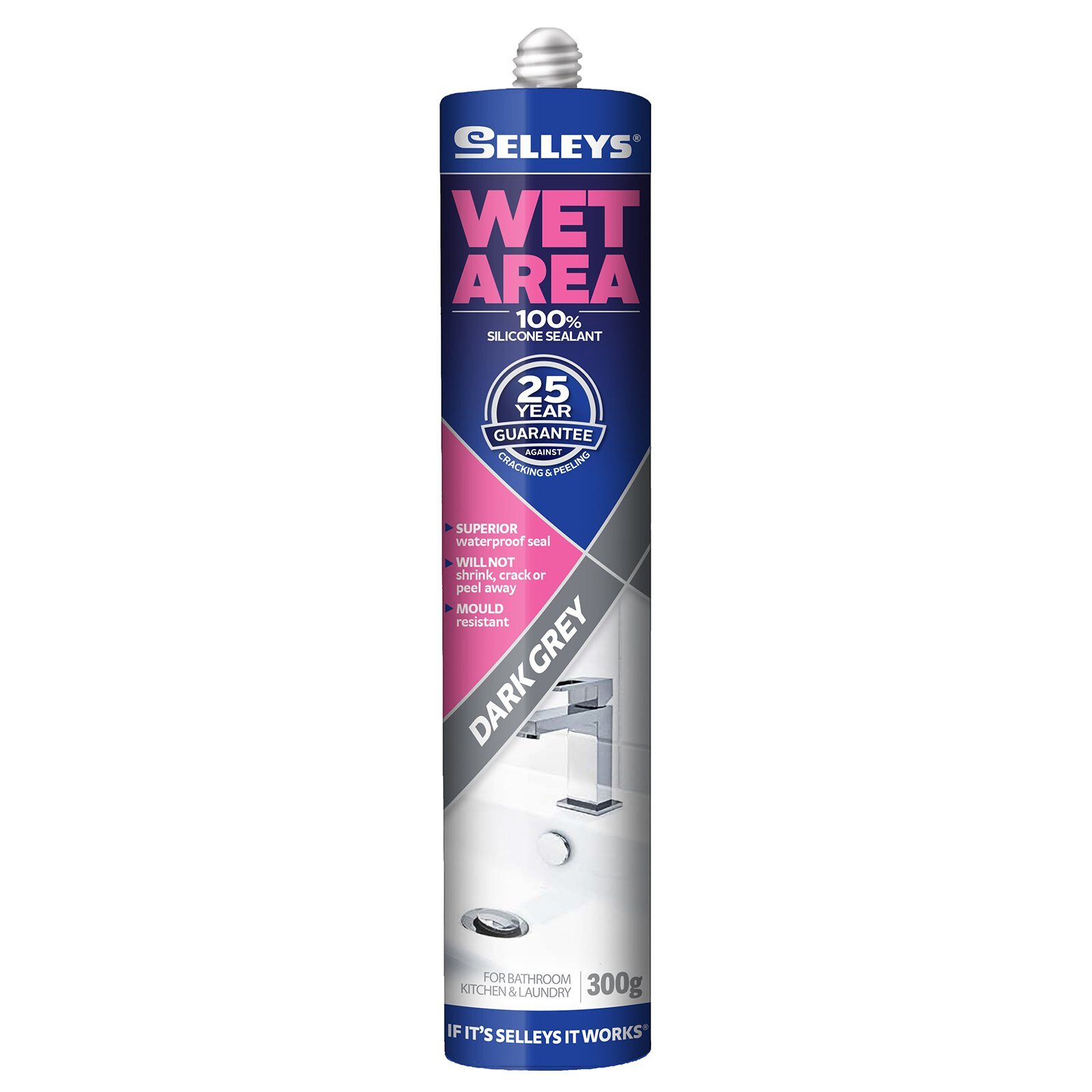 Selleys 300g Wet Area Waterproof Silicone Sealant Dark Grey