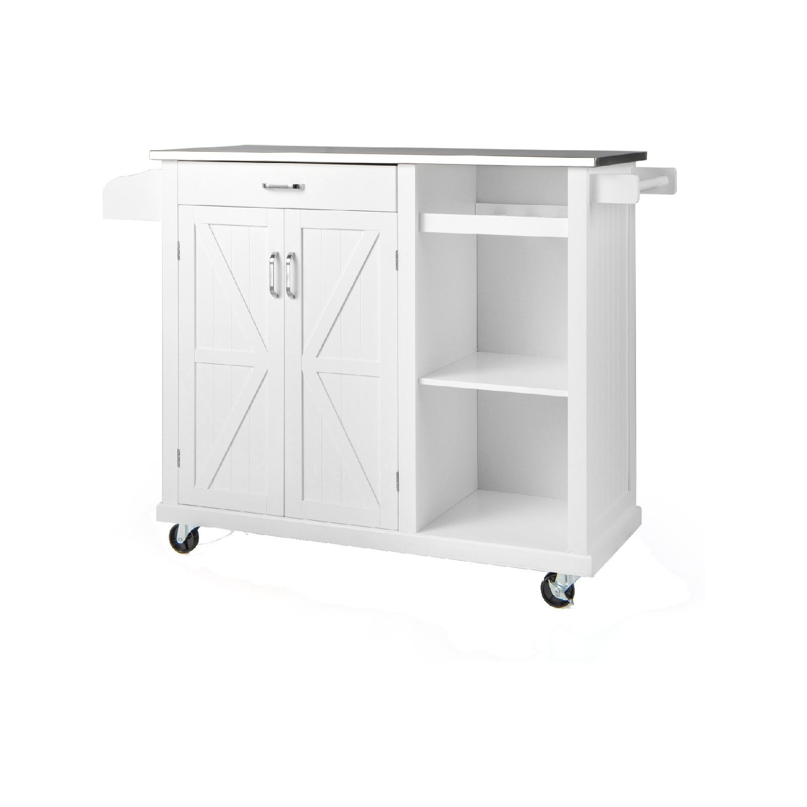Costway Large Kitchen Island Trolley Stainless Steel Tabletop Mobile