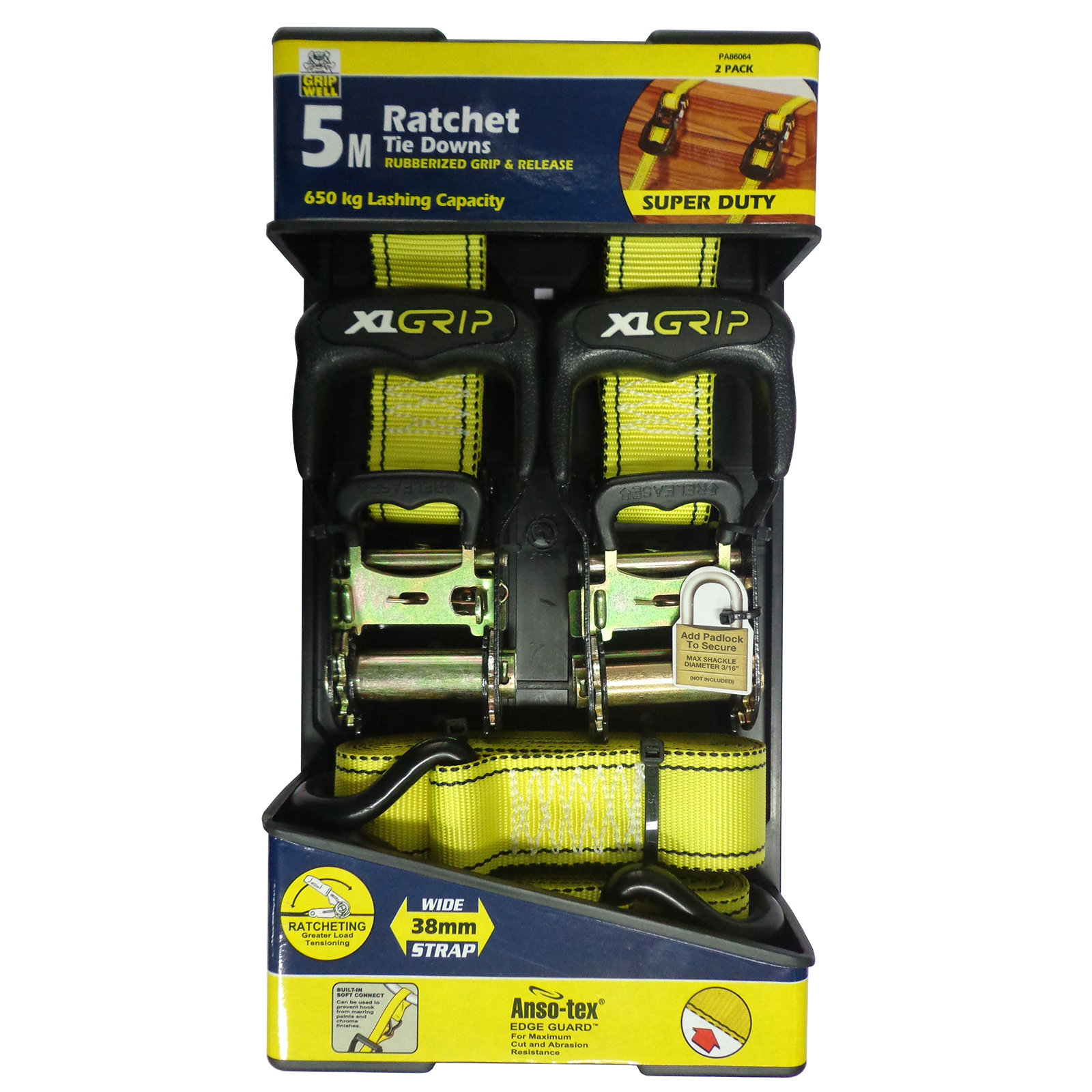 Gripwell 38mm x 5m Ratchet Tie Down 2 Pack Bunnings New Zealand