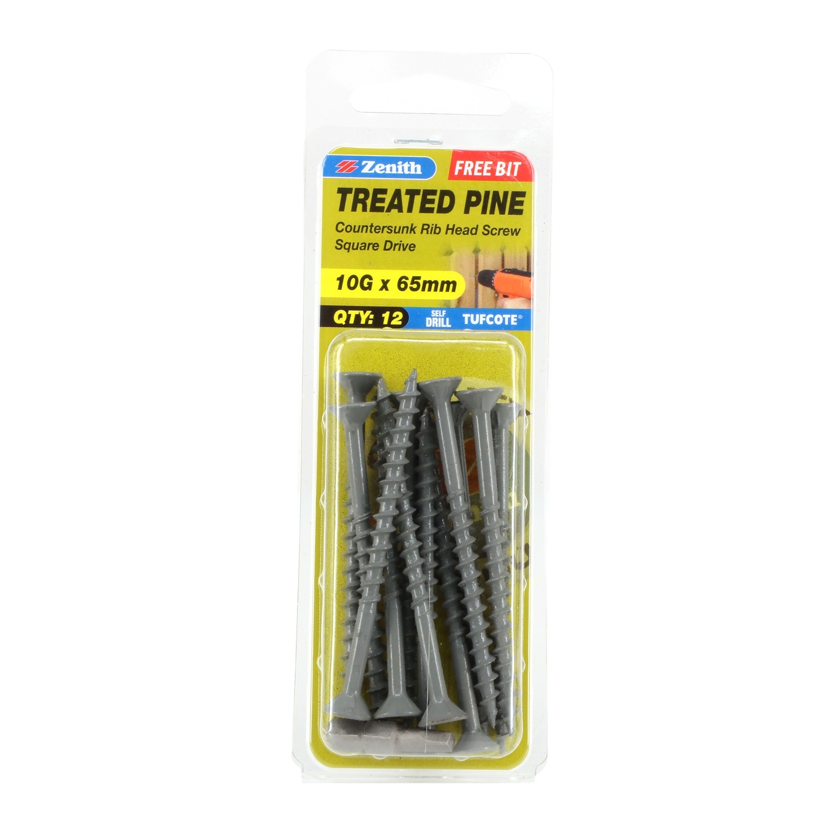 Zenith 10G x 65mm Tufcote® Countersunk Rib Head Treated Pine Screws ...