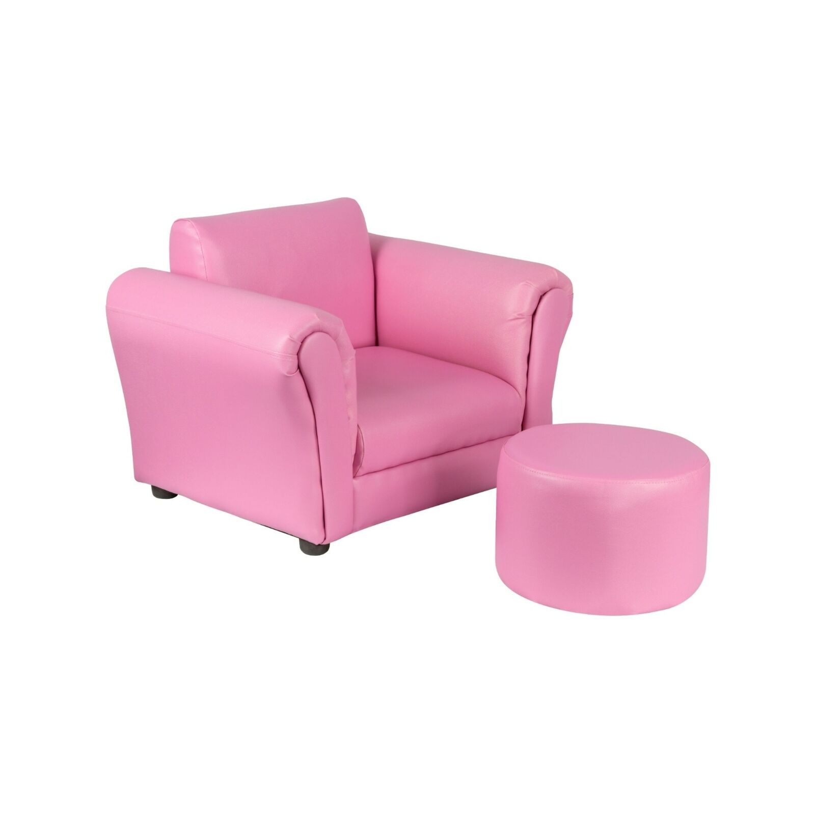 Hacienda Kids Pink Couch Sofa Chair W/ Footstool In Pu Leather