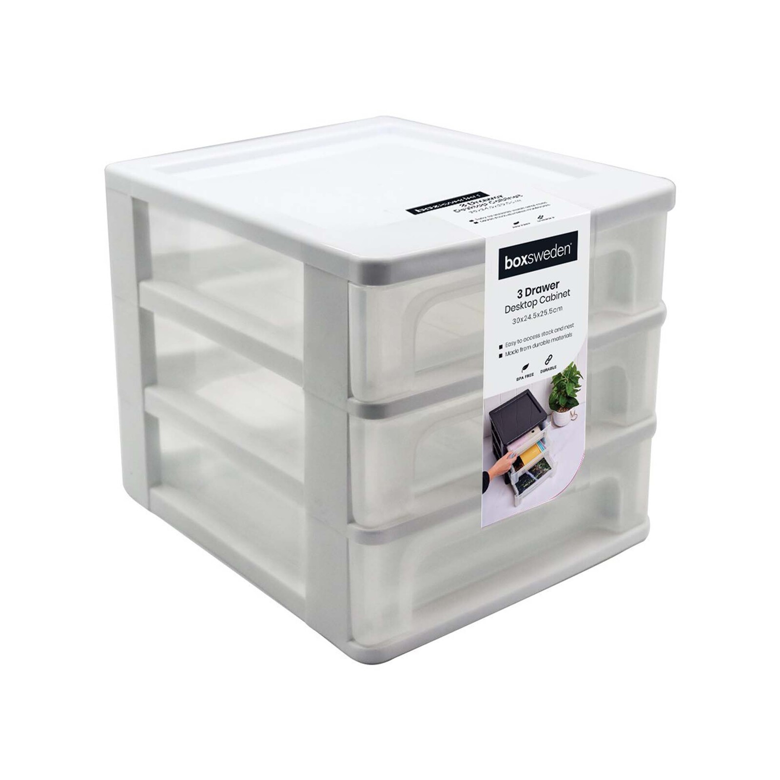 Boxsweden 30 x 24.5 x 25.5cm White 3 Layer Storage Drawer Bunnings