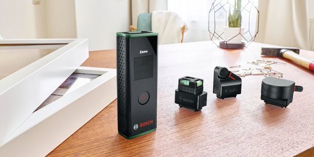 The Bosch Zamo on table with other Zamo attachments