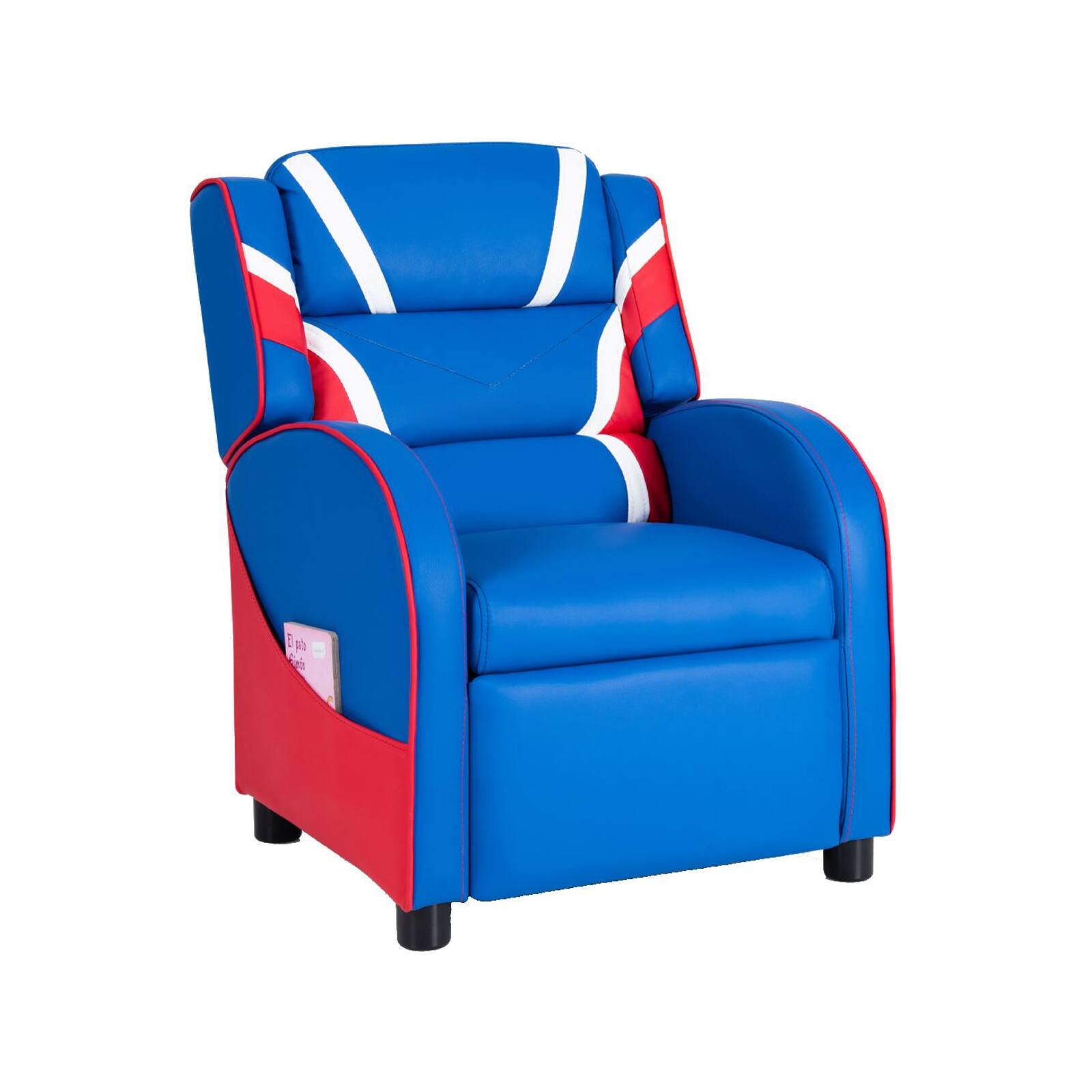 Costway Black Kids Recliner Chair With Cup Holder And Side Pocket Adjustable Backrest Footrest Hcst04936