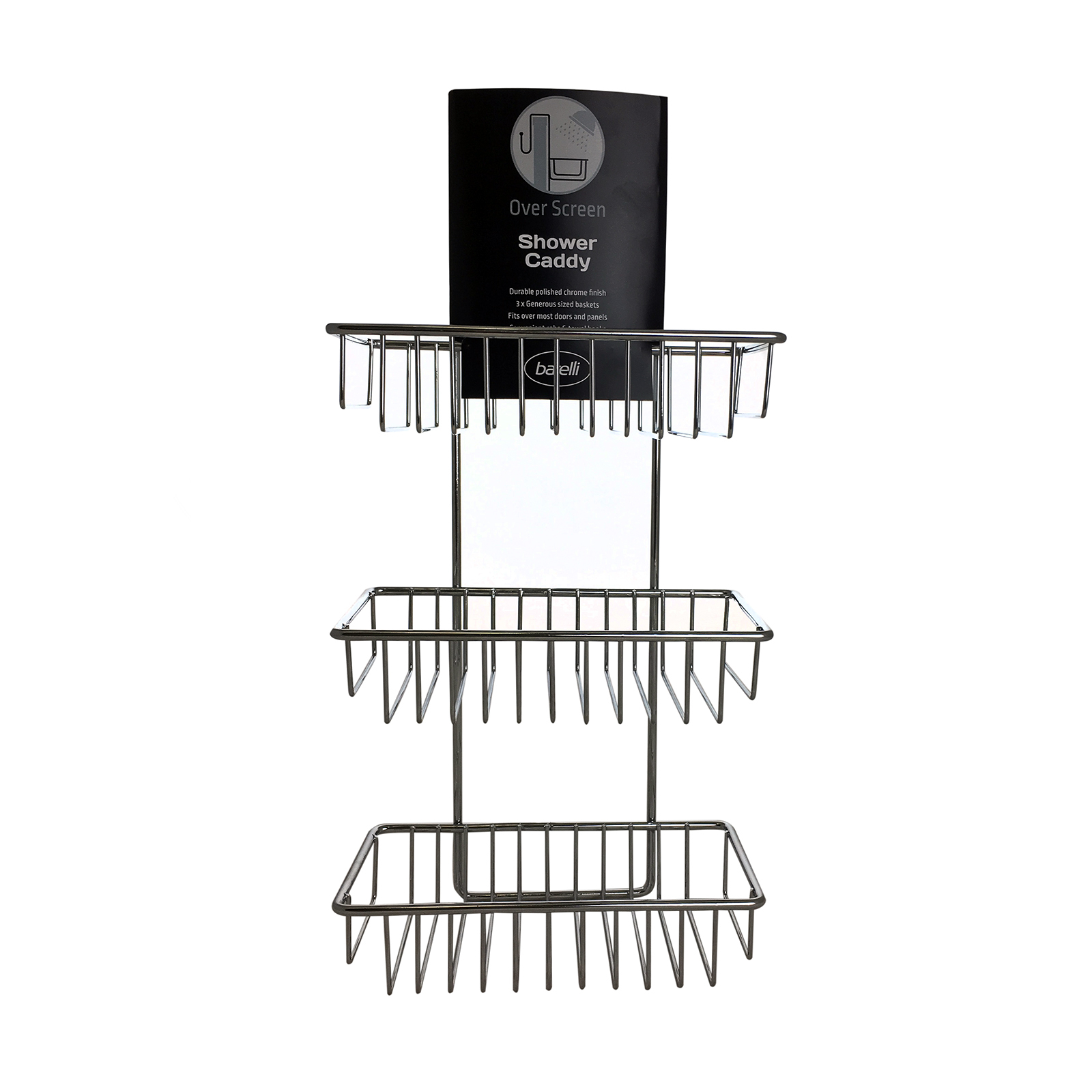 Barelli Chrome Over Screen Bathroom Shower Caddy with Hooks Bunnings