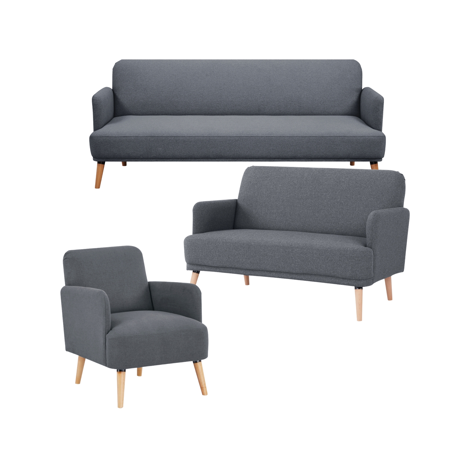 Brianna 3 + 2 + 1 Seater Sofa Fabric Uplholstered Lounge Couch Dark