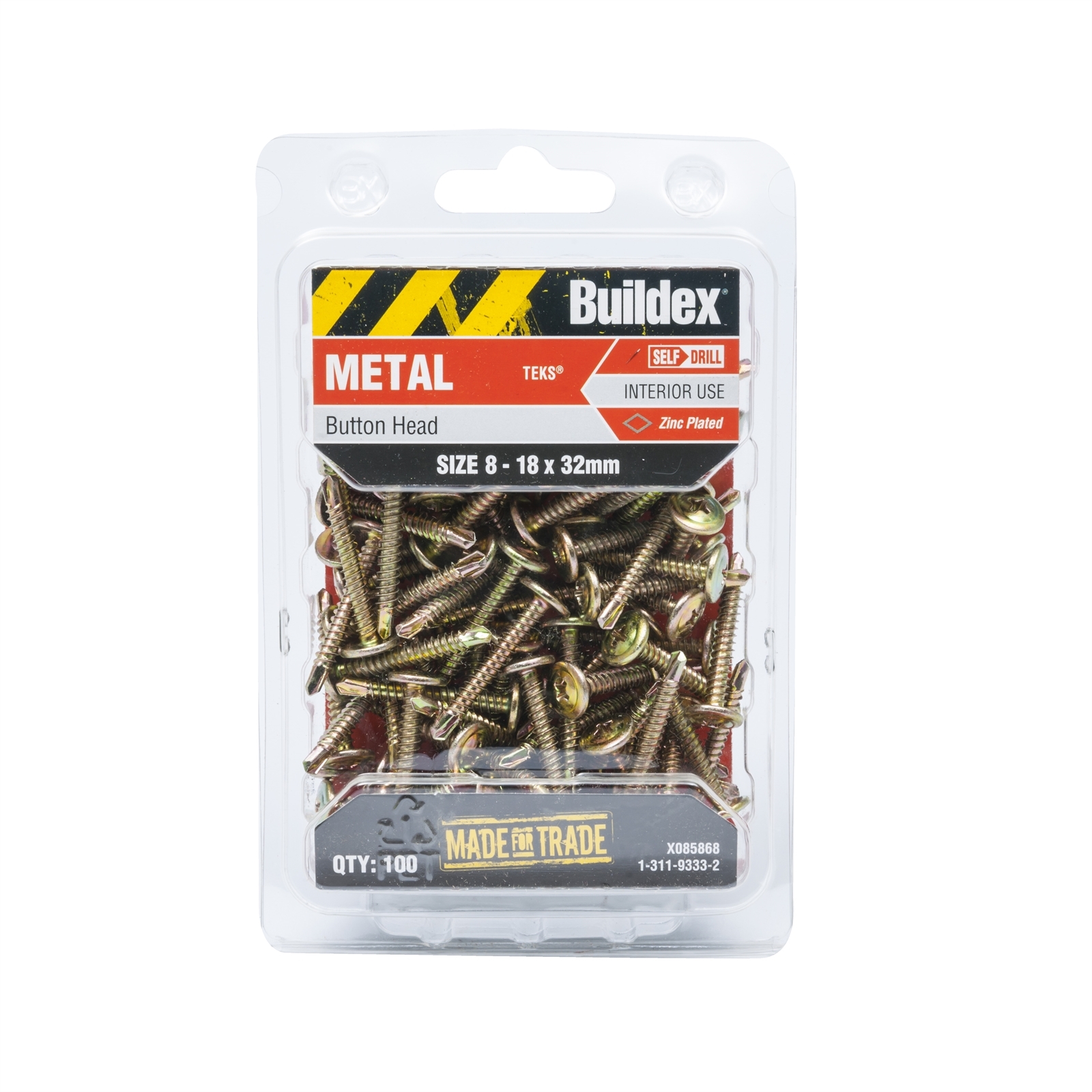 Buildex 8-18 x 32mm Zinc Plated Button Head Metal Tek Screws - 100 Pack ...