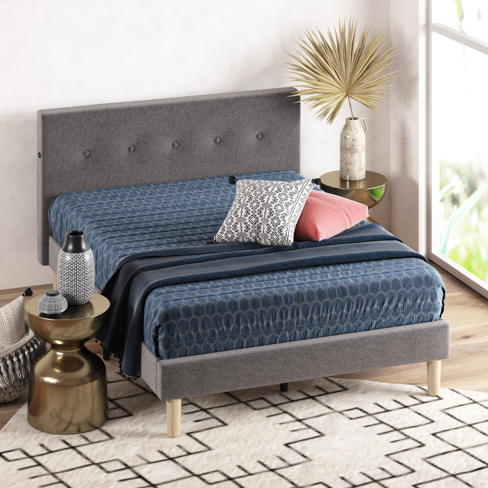 Zinus Omkaram Fabric Bed Frame with USB Grey Velvet - Double - Bunnings ...