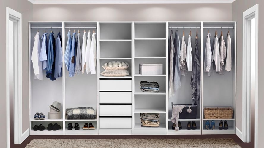 Close up shot of organized walk in wardrobe.