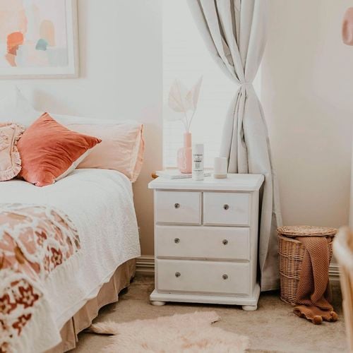 Brighten
  up your bedside table - Chalked Ultra Matt Paint Linen White.