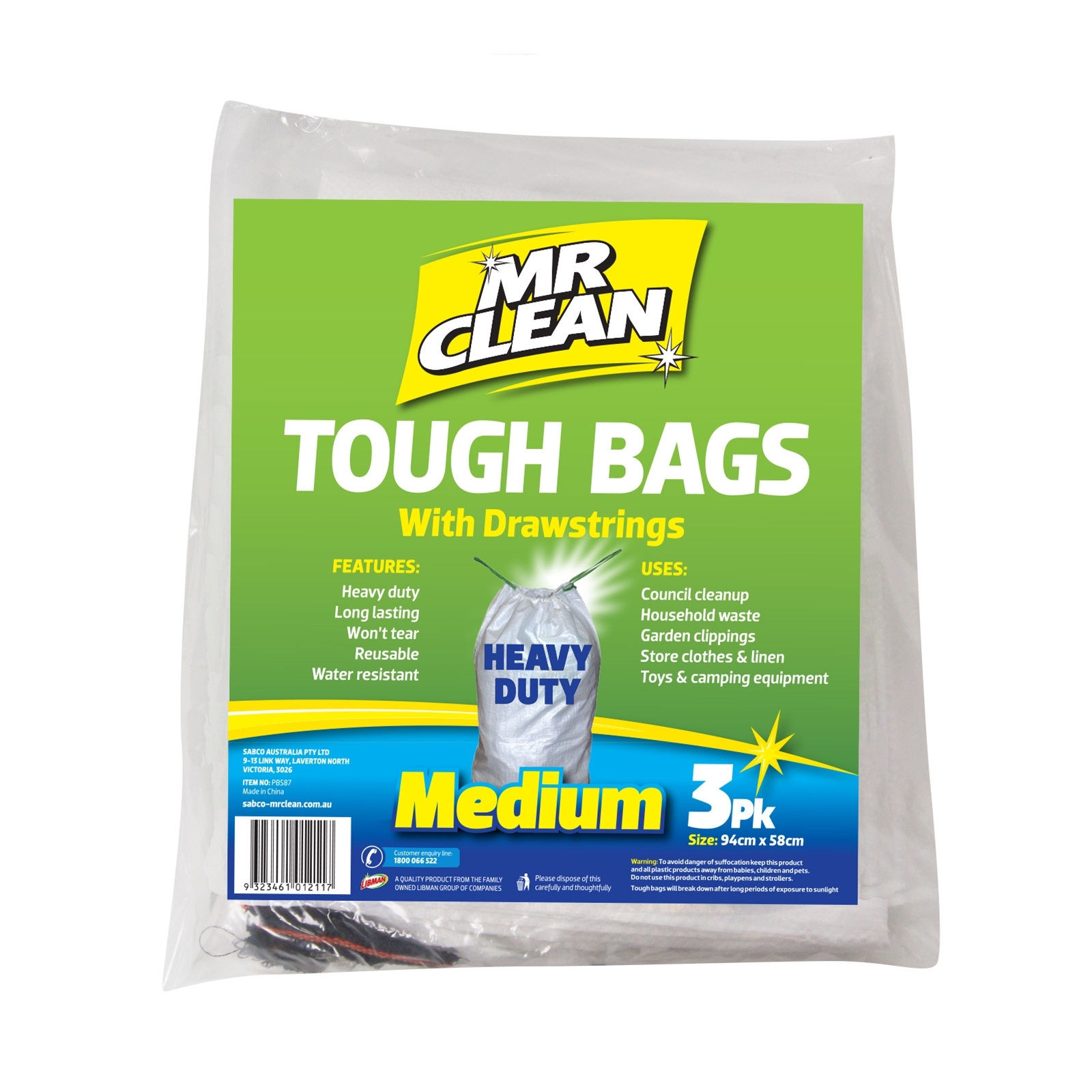 Mr Clean Heavy Duty Tough Garbage Bags with Drawstring 3 Pack