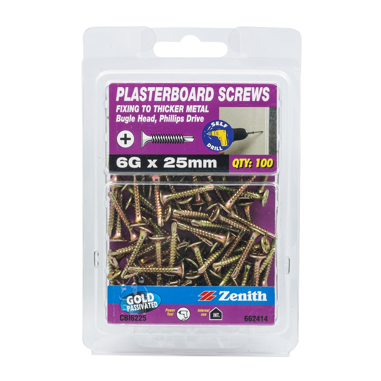 Zenith 6G 18 x 25mm Drill Point Gold Passivated Plasterboard Screw 100 Pack Bunnings Australia