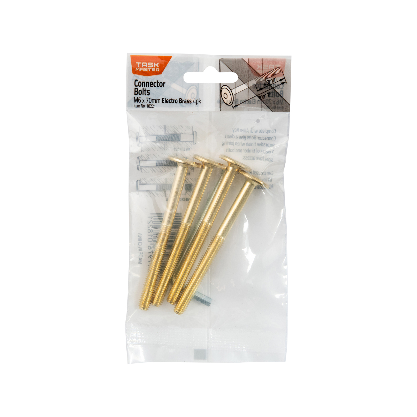 Taskmaster M6 x 70mm Electro Brass Connector Bolts - 4 Pack - Bunnings ...