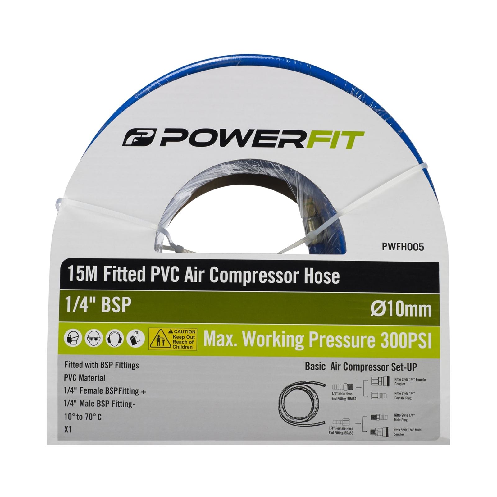 PowerFit 15m Braided PVC Air Compressor Hose With Fittings Bunnings
