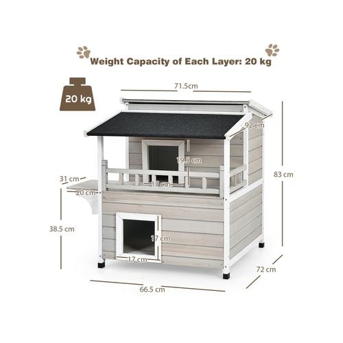 Costway 2Tier Cat House Condo Wood All Weather Pet Shelter Bunnings