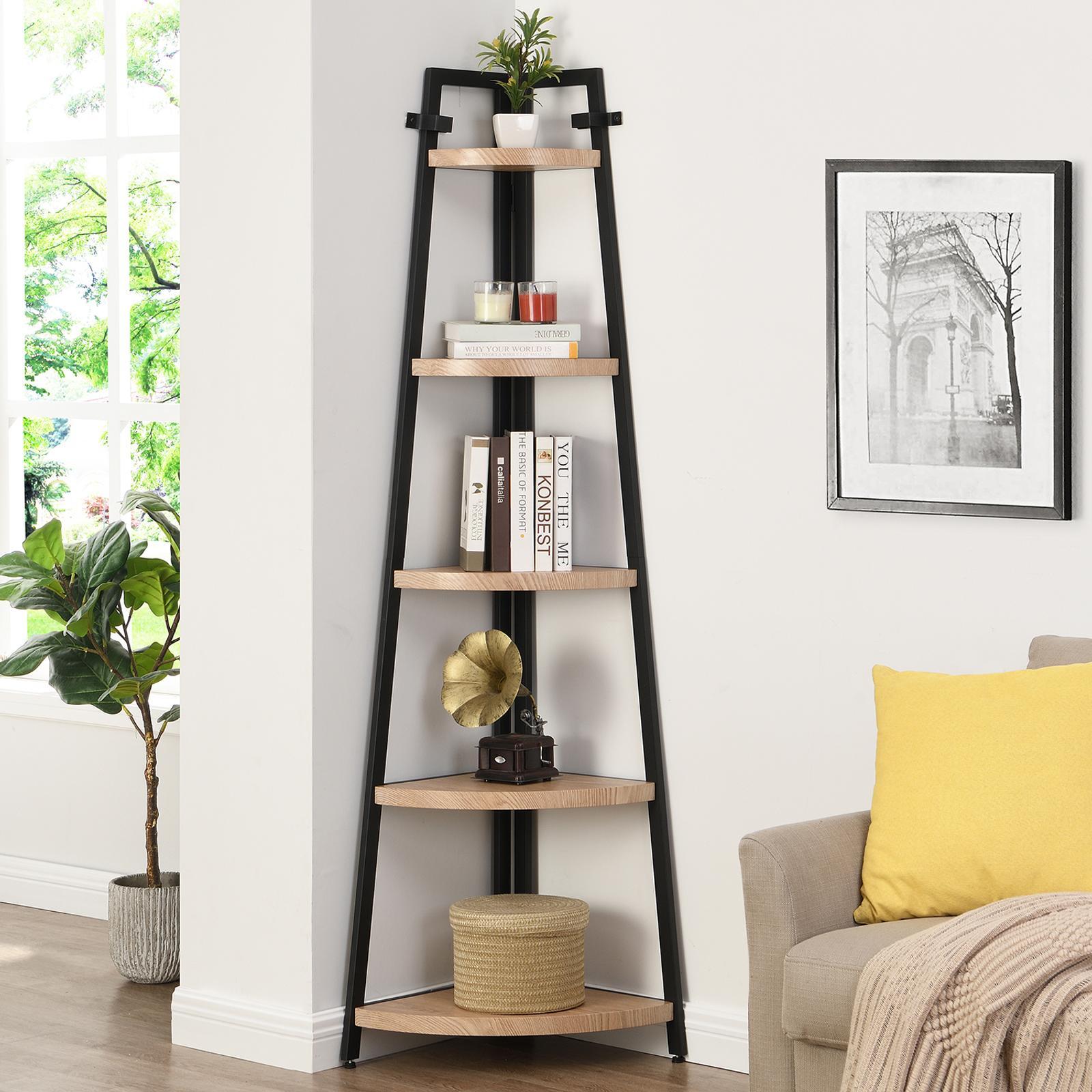 HOMFURN Corner Shelving Unit, 5Tier Industrial Corner Bookcase and