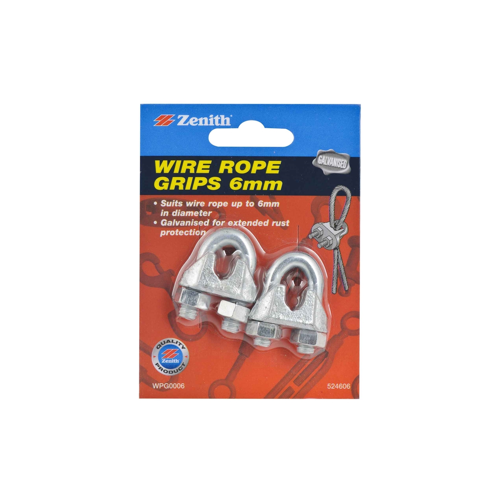 Zenith 6mm Galvanised Wire Rope Grip 2 Pack Bunnings Australia