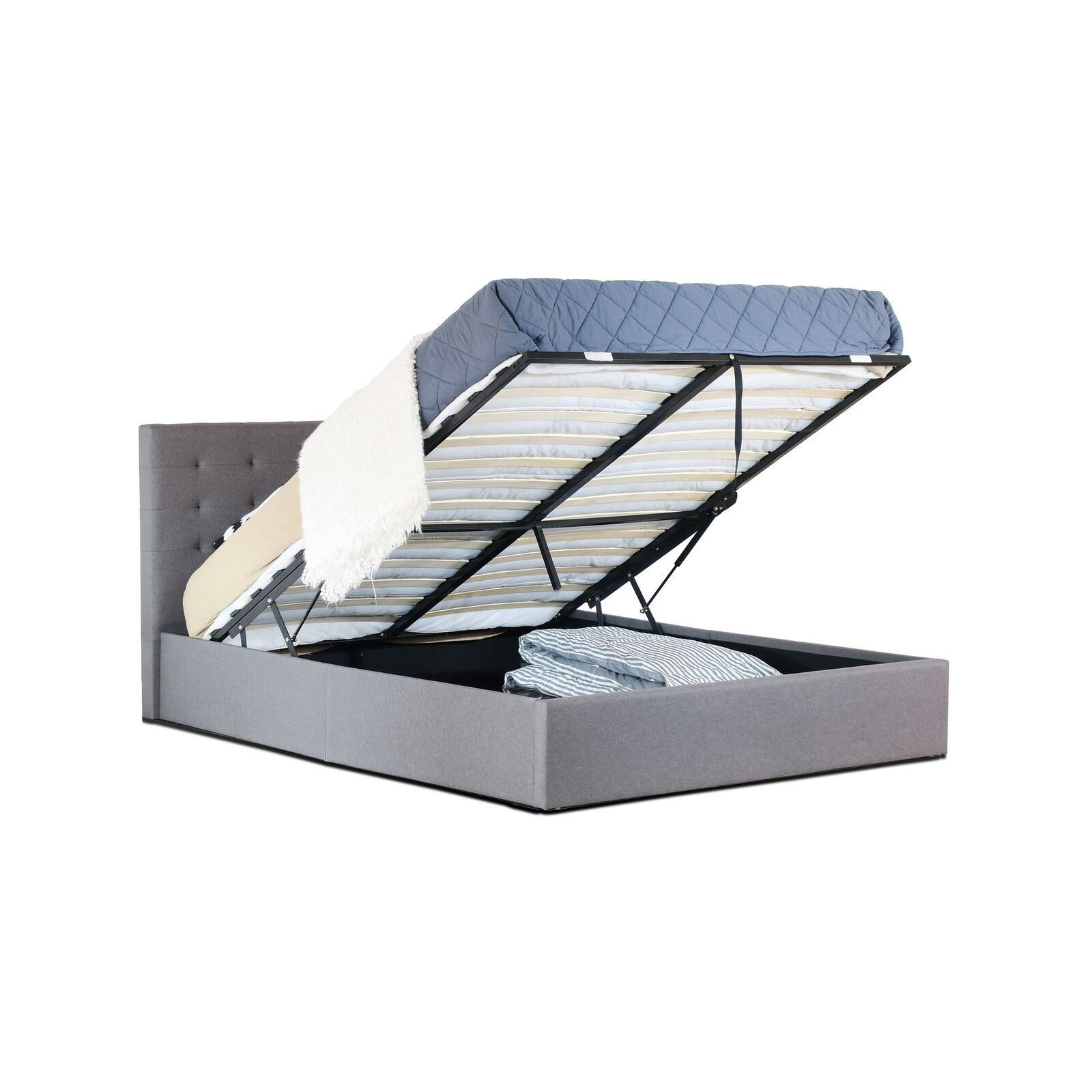 Istyle Alexander Double Gas Lift Ottoman Storage Bed Frame Fabric Grey