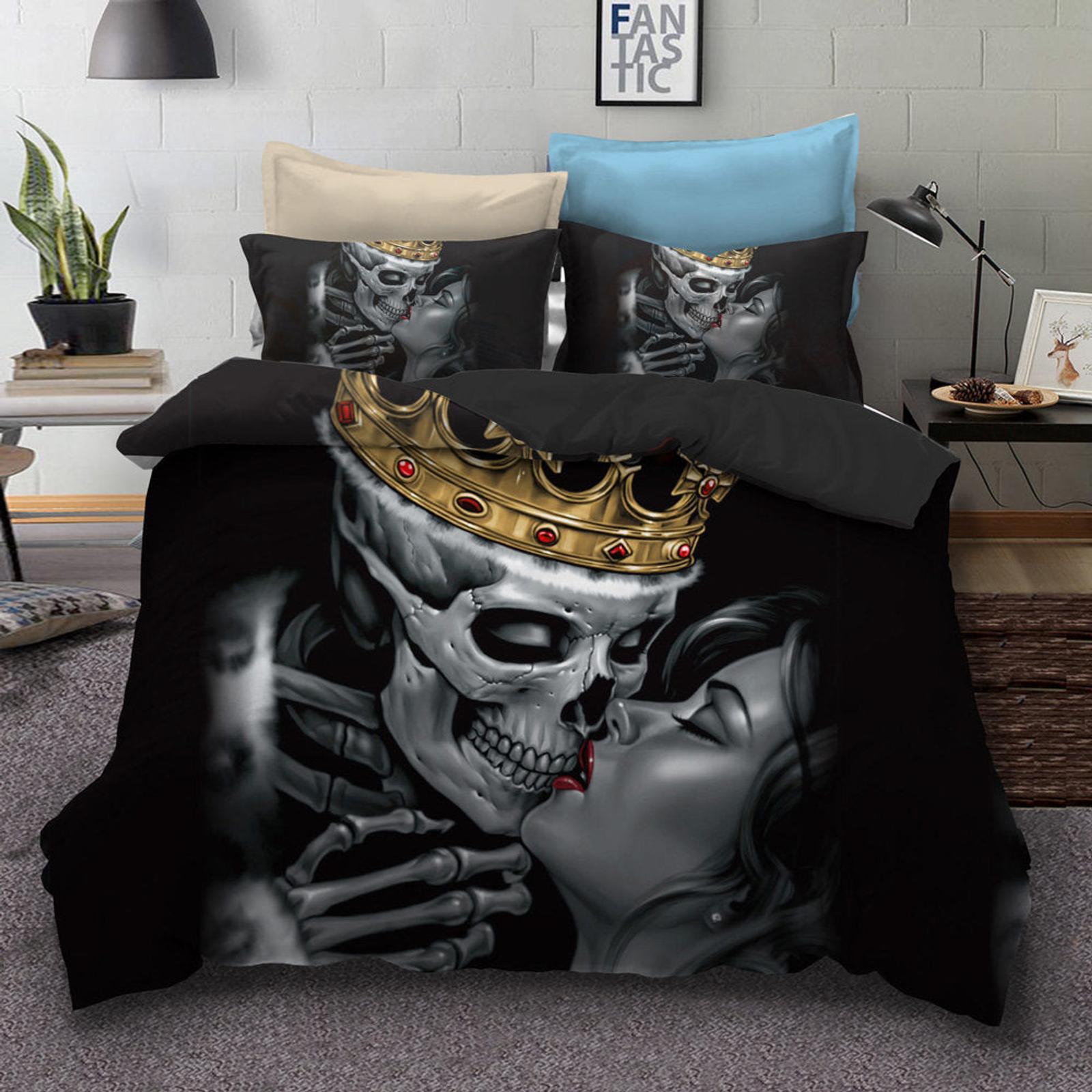 3D Black Crown Skull Kiss Quilt Cover Set Bedding Set Pillowcases Bunnings Australia