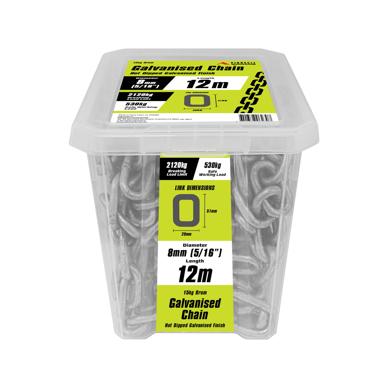 Pinnacle 8mm 5/16" x 12m Galvanised Chain Bunnings Australia