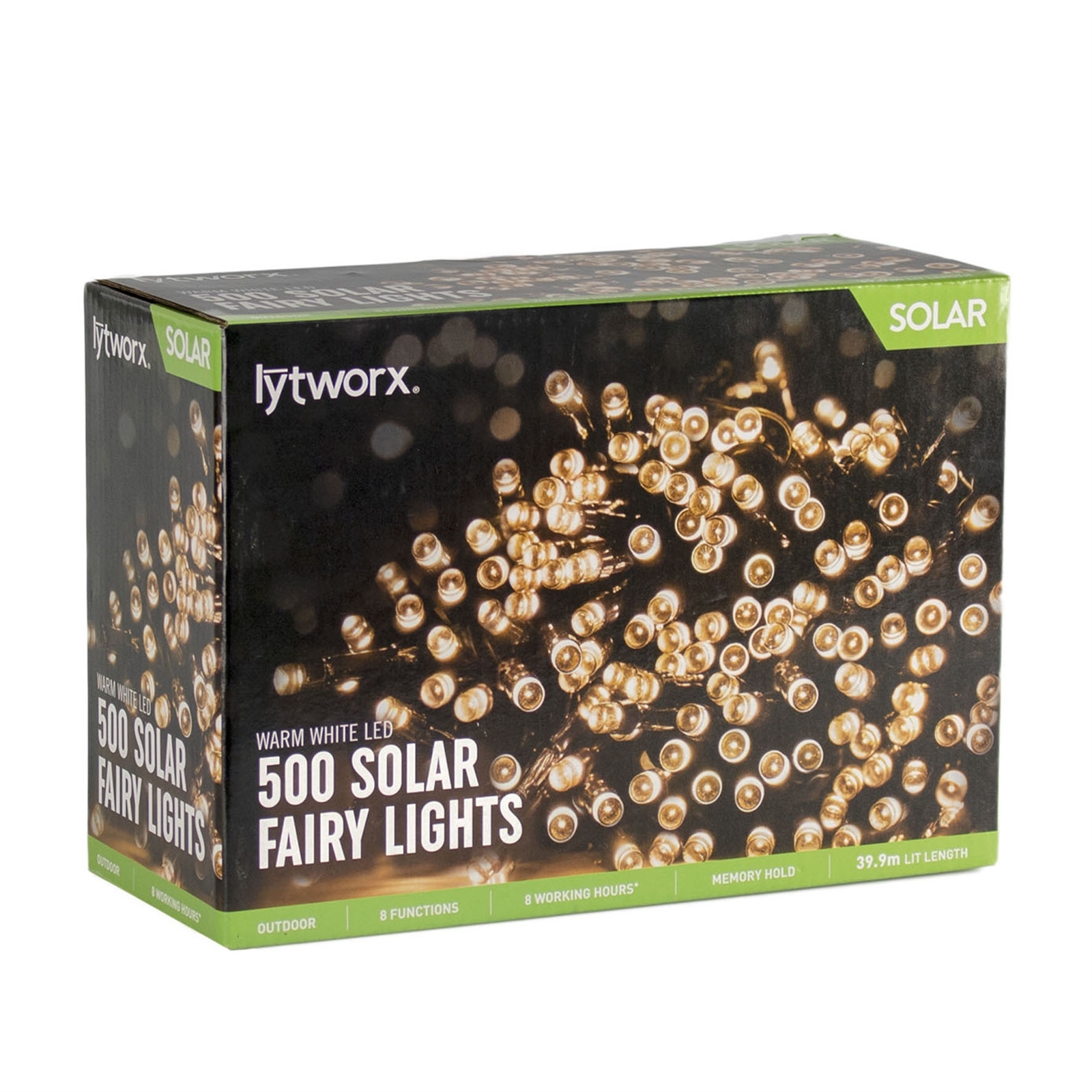 Lytworx 500 White LED 8 Function Solar Fairy Lights Warm White