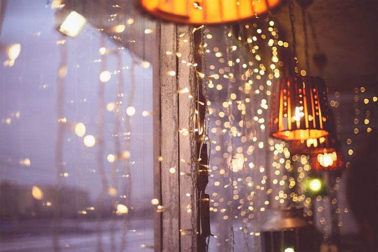 Timber frame lined with fairy lighting