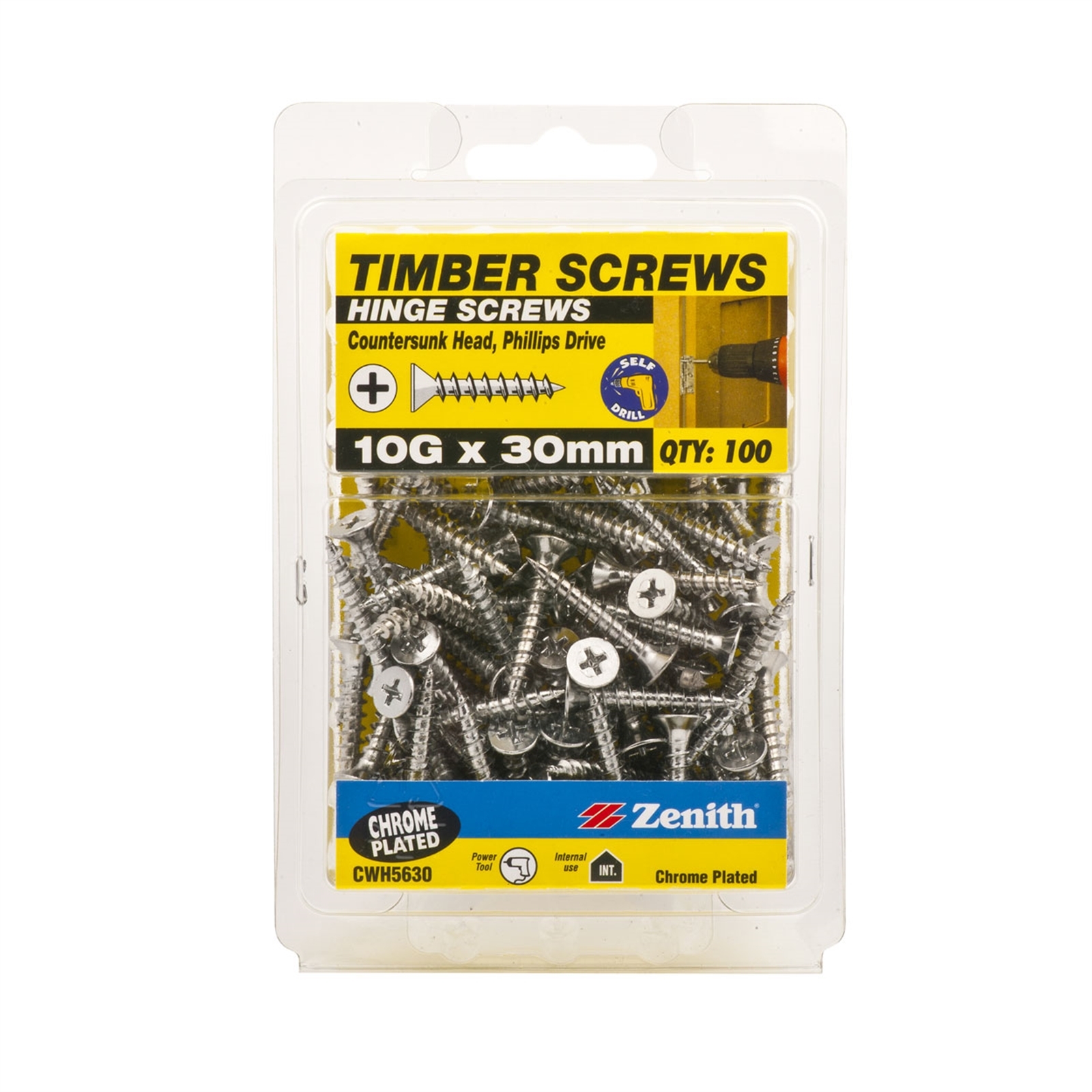 Zenith 10g x 30mm Chrome Plated Hinge Timber Screw - 100 Pack ...