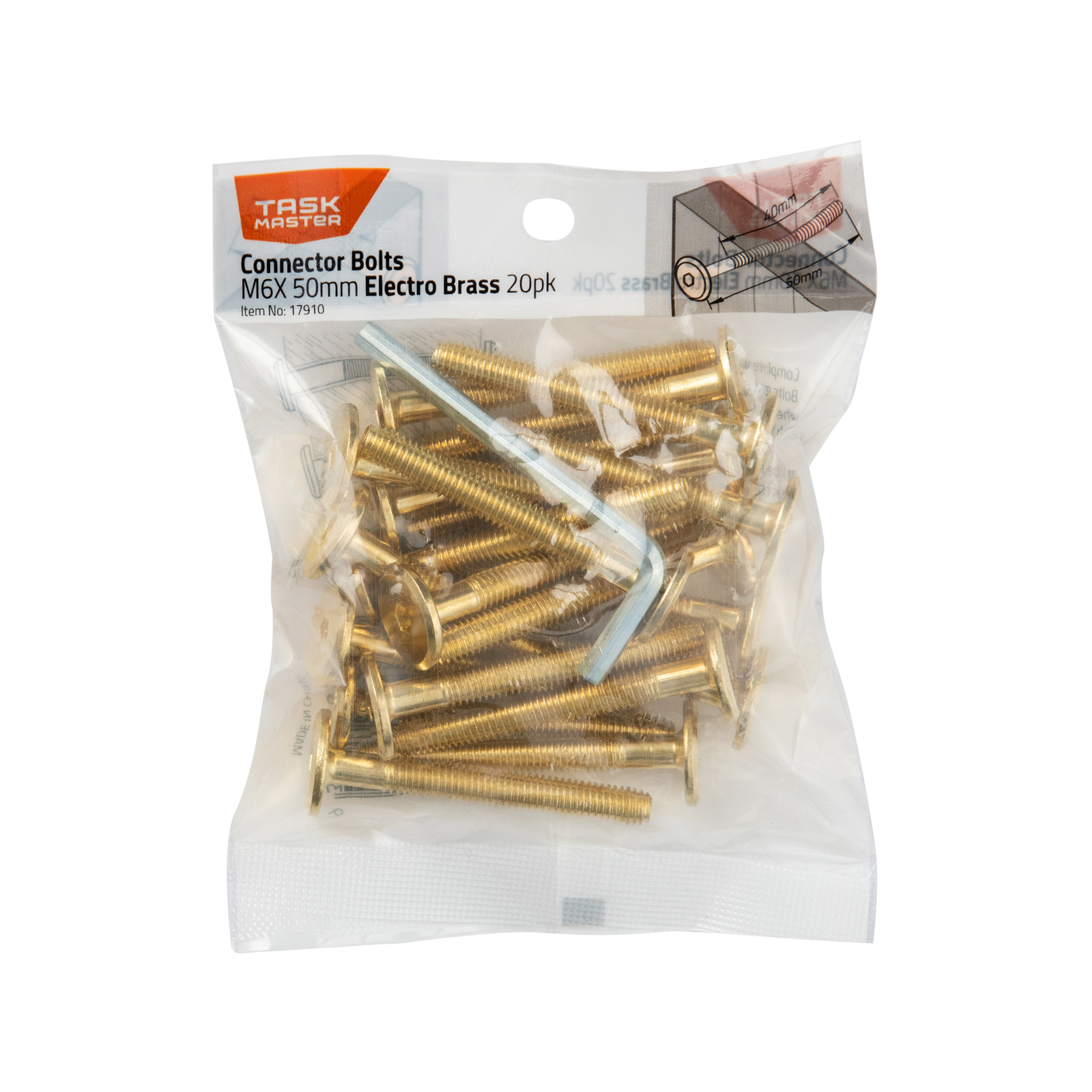 Taskmaster M6 x 50mm Electro Brass Connector Bolts 20 Pack Bunnings