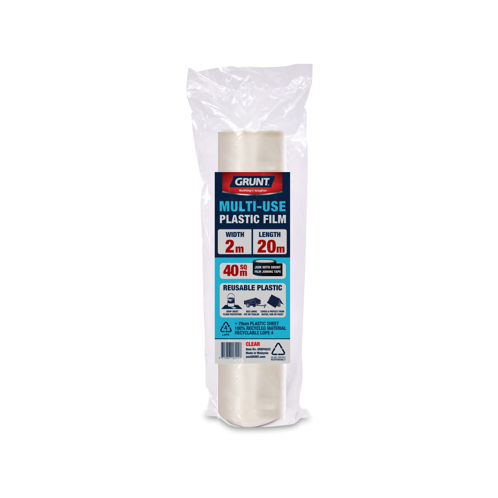 GRUNT 2m x 20m Clear 70um Multi Use Plastic Film Bunnings Australia