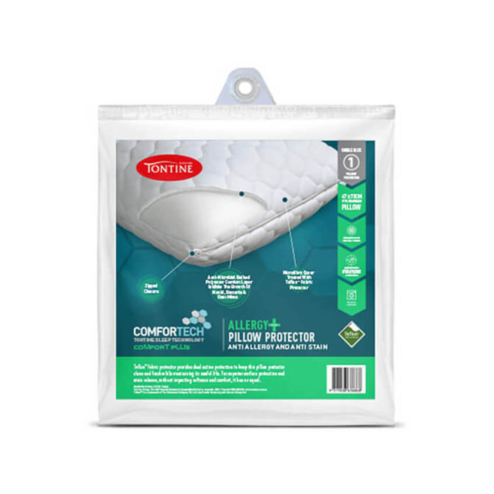 Tontine Comfortech Allergy Plus Quilted Pillow Protector White