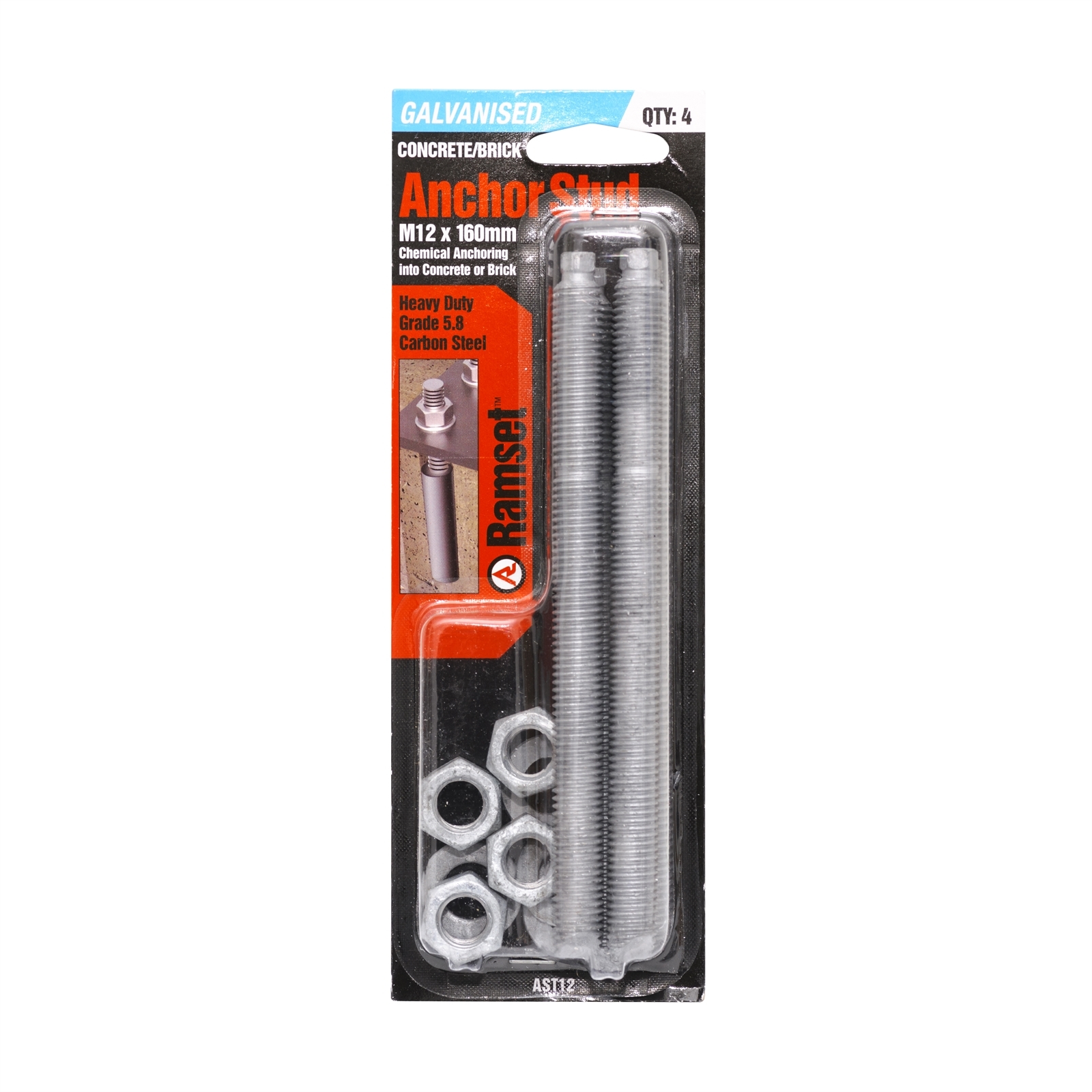 Ramset M12 x 160mm Galvanised Anchor Stud 4 Pack Bunnings Australia