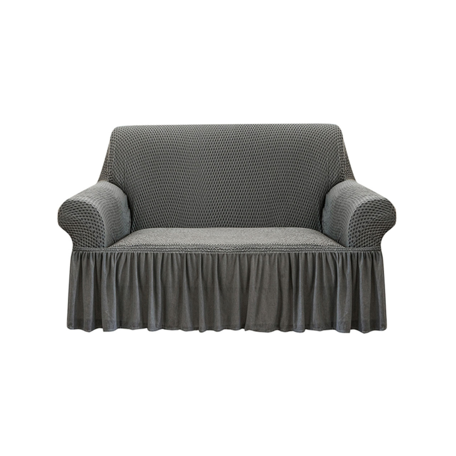 SOGA Grey Colored 2 Seater Sofa Cover with Ruffled Skirt Bunnings