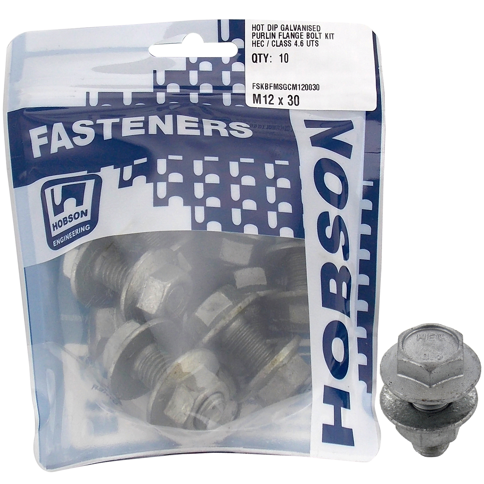 Hobson M12 x 30mm Purlin 4.6 Galvanised Bolts Pack of 10 Bunnings