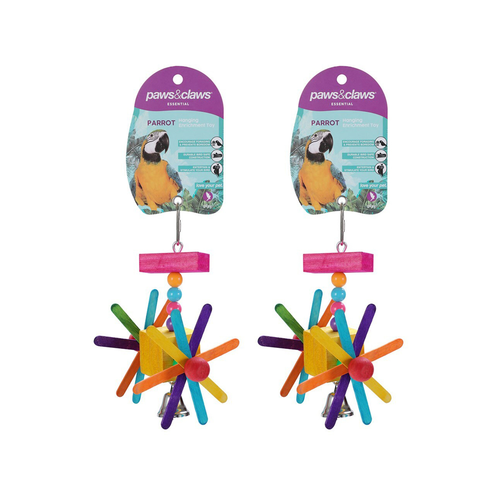 2x Paws & Claws 17x10cm Rainbow Wheel Parrot Pet/Bird Toy Bunnings