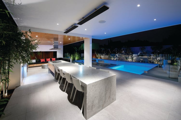Outdoor dining area with outdoor heater
