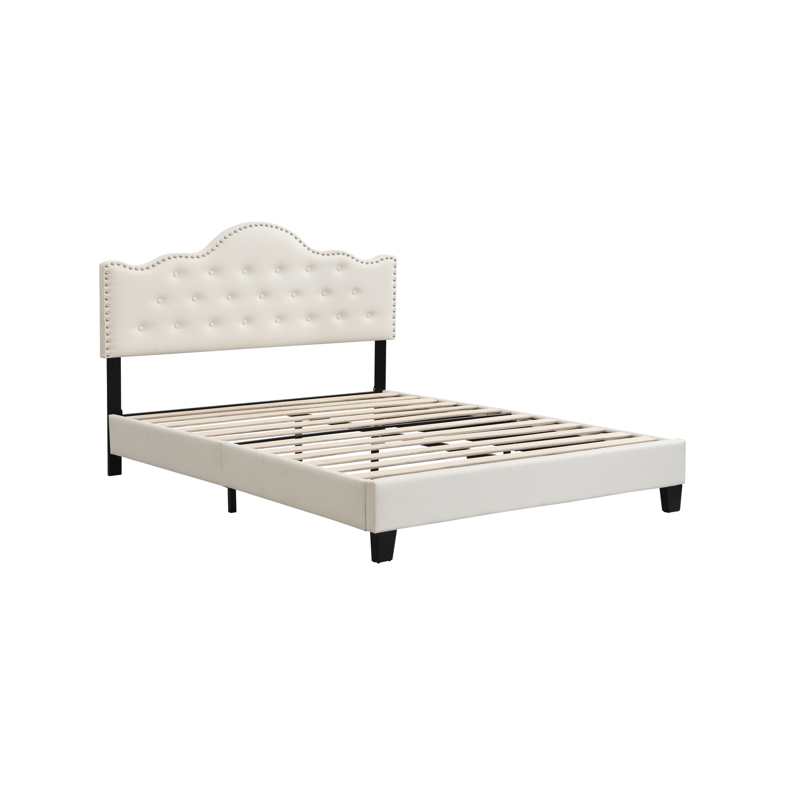 IHOMDEC Upholstered Button Tufted Double Bed Frame BEF05 Beige ...