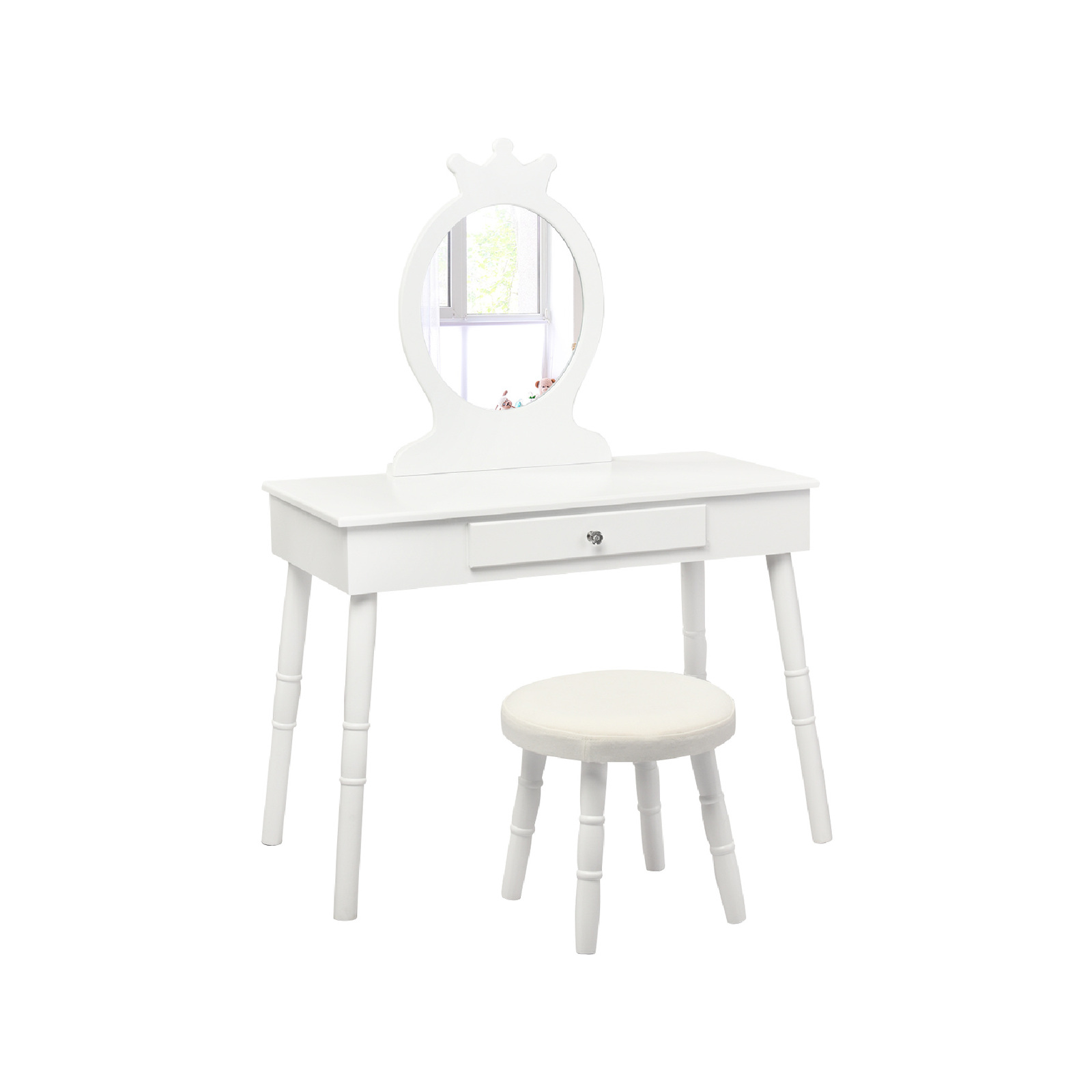 Costway Children Dressing Table Stool Set w/Mirror & Drawer, White